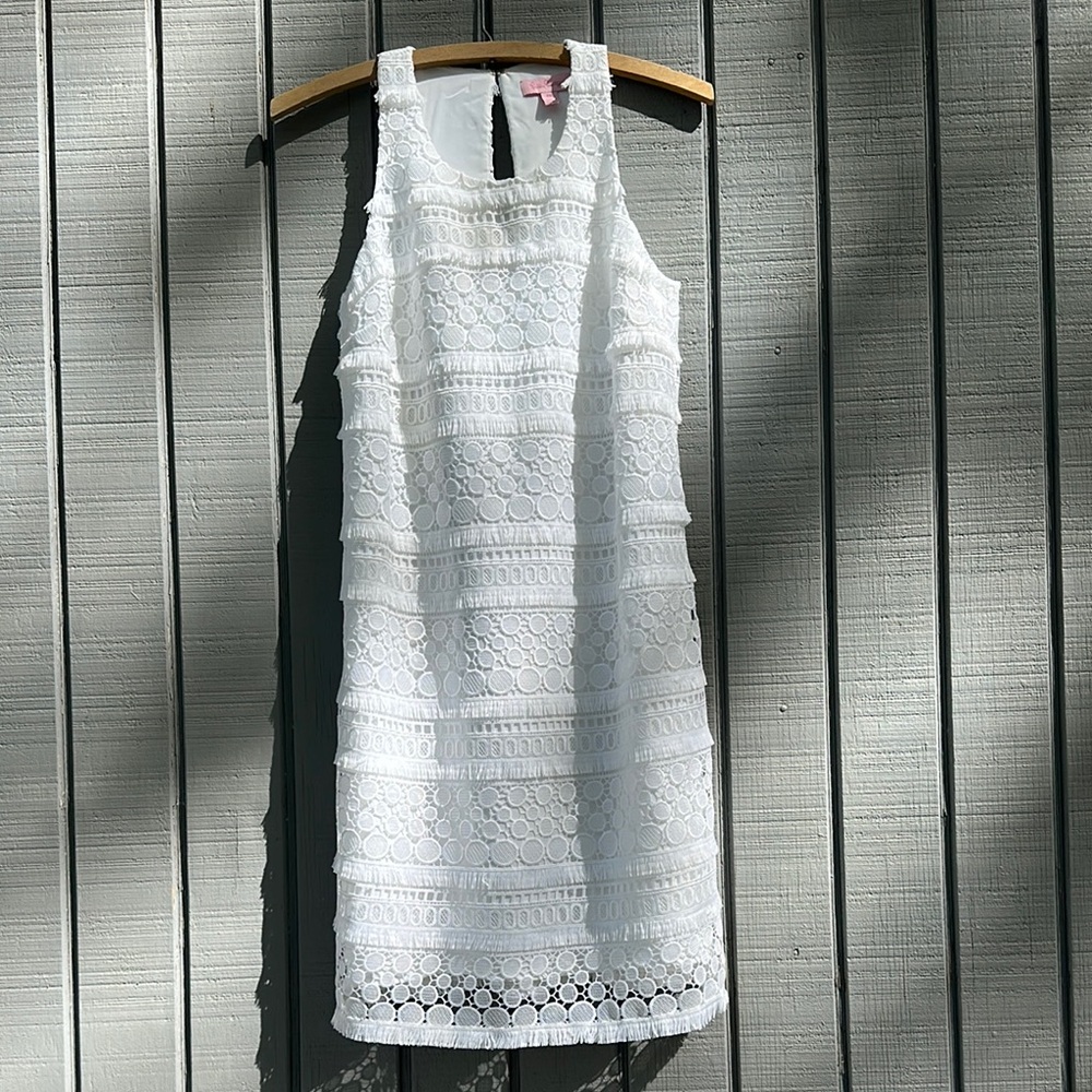 Lilly Pulitzer Anette Shift Dress Bubble Fringe Lace Sleeveless Lined